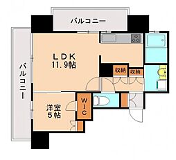 RJRプレシア千早 1LDKの間取図画像