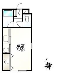 ロッソコルサ 1階ワンルームの間取り