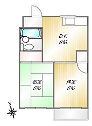ニュー鳳凰 2階2DKの間取り