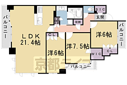 JR山陰本線 嵯峨嵐山駅 徒歩4分の賃貸マンション 4階3LDKの間取り