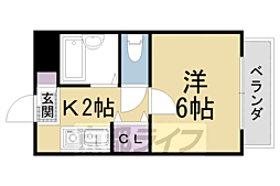 京福電気鉄道北野線 宇多野駅 徒歩17分の賃貸アパート 2階1Kの間取り