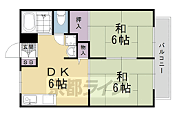 京都地下鉄東西線 太秦天神川駅 徒歩22分の賃貸アパート 2階2DKの間取り