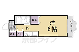阪急京都本線 西院駅 徒歩8分の賃貸マンション 3階1Kの間取り