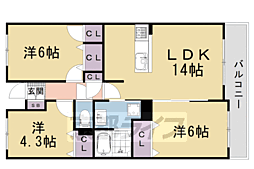 阪急京都本線 西院駅 徒歩13分の賃貸マンション 3階3LDKの間取り