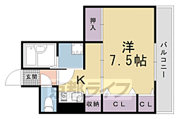 JR山陰本線 太秦駅 徒歩8分の賃貸マンション 2階1Kの間取り