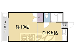 JR山陰本線 太秦駅 徒歩15分の賃貸マンション 4階1DKの間取り