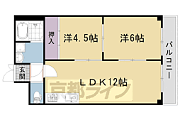 阪急嵐山線 上桂駅 徒歩18分の賃貸マンション 4階2LDKの間取り