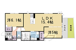 阪急京都本線 西院駅 徒歩8分の賃貸アパート 1階2LDKの間取り