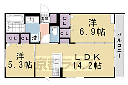 ルコアン堀川今宮 2LDKの間取図画像