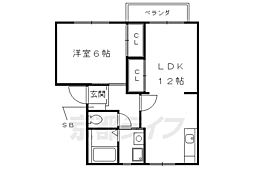 エトワール安朱 1LDKの間取図画像