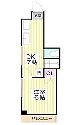 都営大江戸線 中井駅 徒歩5分の賃貸マンション 4階1DKの間取り