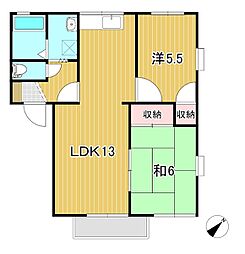ヴィラ・エトワールA 2階2LDKの間取り