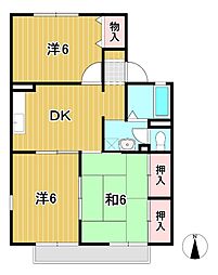 ハイツWACHI　C 2階3DKの間取り