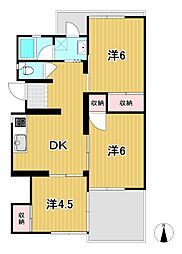 トマトハイツB 2階3DKの間取り