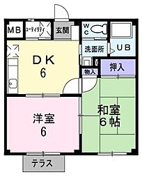 ロマニー平和坂ハイツ 2階2DKの間取り