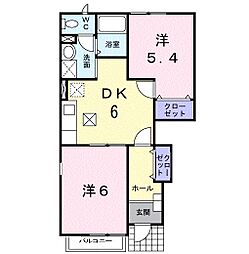 イストワールI 1階2DKの間取り