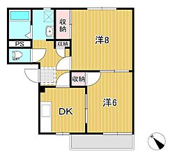 カーサ大みかA 1階2DKの間取り