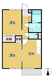 ハーモニーヒルズll 1階2DKの間取り
