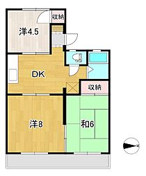 パークサイド日立 2階3DKの間取り