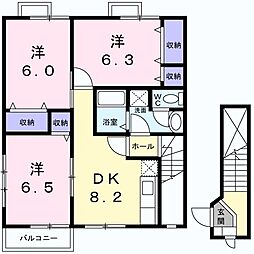 ベルウッド・40　C 2階3DKの間取り