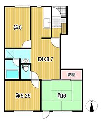 インテルノ田尻台F 1階3DKの間取り