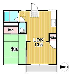 前沢山ハイツ 2階1LDKの間取り