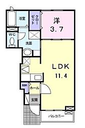 ベッテルII 1階1LDKの間取り