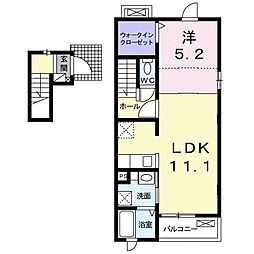 ヴィラソレイユ 2階1LDKの間取り