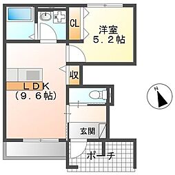 フォンテーヌ 1階1LDKの間取り