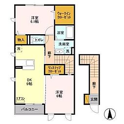 リーベンハイム 2階2DKの間取り