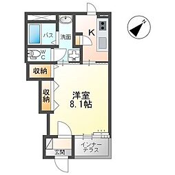 サクシード鹿島谷B 1階1Kの間取り