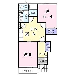 白蔵IIIB 1階2DKの間取り