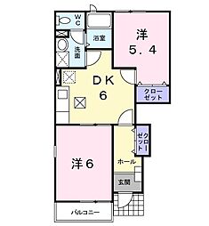 白蔵IIB 1階2DKの間取り