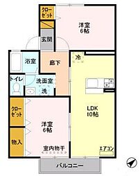メゾン・ラーテーヌC 2階2LDKの間取り