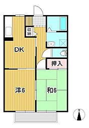 ベルドミールB 1階2DKの間取り