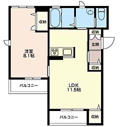 レジデンス神峰 3階1LDKの間取り