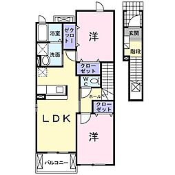 オーシャン　B 2階2LDKの間取り