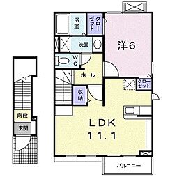 サニーヒルズ　ガーデンIII 2階1LDKの間取り