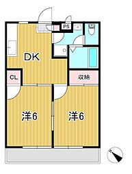 レジデンス本宮 2DKの間取図画像