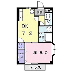 エスポワール1 1DKの間取図画像