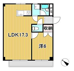 鮎川マンション 1LDKの間取図画像