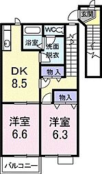 レジダンスヴィオレット2 2DKの間取図画像