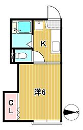 くがやコーポB 1Kの間取図画像