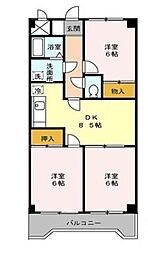 サザンハピネス 6階3DKの間取り