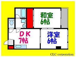 レジデンス中村 2DKの間取図画像