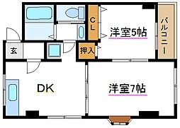 メゾンフルール 2DKの間取図画像
