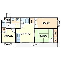 ハイブリッジF 3DKの間取図画像