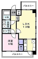 工芸館きうち2 1LDKの間取図画像