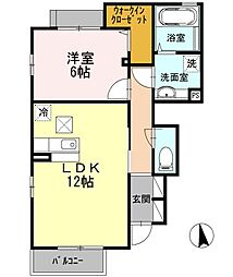 フェリース　カーサ 1階1LDKの間取り