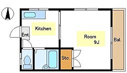 パールメゾン 3階1Kの間取り